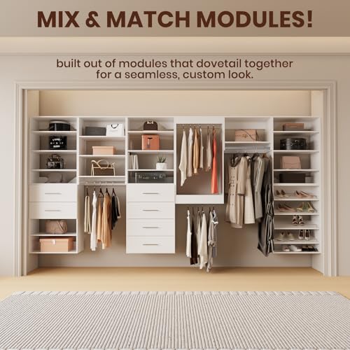 19.5" Tall Hanging Closet Unit, Modular Closet System with Hanging Rod, Wardrobe Organizer for Bedroom or Walk-in Closet, Wall Mounted, Customizable Clothes Storage Unit, White - view 4