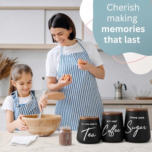 Modern Coffee Tea Sugar Container Set, 3pc Ceramic Storage Jar, Matte Black - view 3
