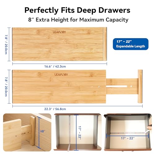 4 Pack 8" Deep Bamboo Drawer Dividers, 17-22" Expandable Kitchen Organizers - view 2