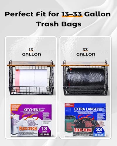 2 Pack Stackable Extra Large Trash Bag Holder Under Sink, Wall Mounted Garbage Bag Dispenser Roll Holder for 13/33 Gallon Trash Bags, Kitchen/Pantry/Laundry Room Organization Basket Storage Bin - view 2