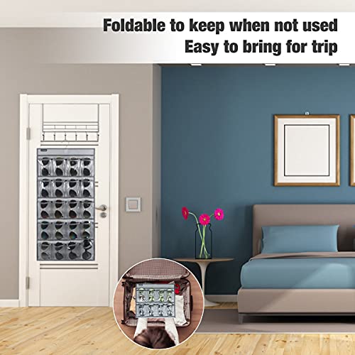 Dual Sided Hanging Sunglasses Organizer Storage Wall Mounted Eyeglasses Holder Eyewear Display Case with 40 Clear Slots (40 Pockets-Grey) - view 6