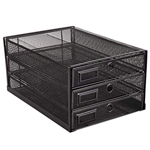 Desk Organizer Wire Mesh 3 Tier Sliding Drawers Paper Sorter/Multifunctional/Premium Solid Construction for Letters, Documents, Mail, Files, Paper, Kids' Art Supplies (Black)