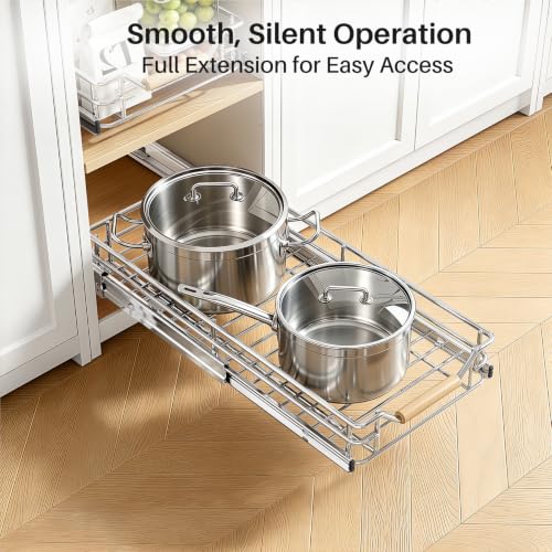 Pull out Cabinet Organizer, 9"W X 21"D, Heavy Duty Smooth Sliding Under Cabinet Shelves for Pots and Pans, Full-Extension Roll out Drawers, Slide out Organization for Home Kitchen Pantry - view 3