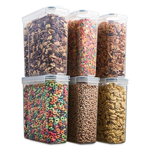 6 Pack Airtight Cereal Food Storage Container - BPA Free Plastic Kitchen and Pantry Organization Canisters for, Dry Pet Food, Flour, Sugar, Rice, Nuts, Snacks & More (135.5 Oz) Labels & Chalk Marker - view 2