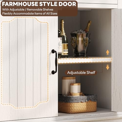 Buffet Cabinet with 2 Drawers, 32" Sideboard Buffet Storage Cabinet with Doors and Shelves, Farmhouse Coffee Bar Station Kitchen Cabinet for Dining Room, Living Room, Entryway, White - view 6