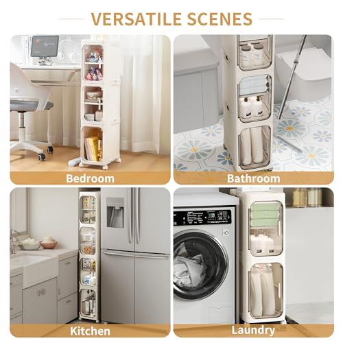 3-Tier Slim Narrow Bathroom Storage Cabinet, Cream White - view 5