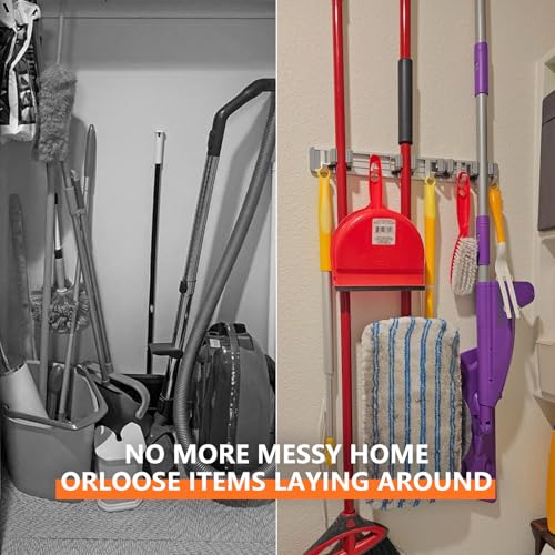 Broom Holder Wall Mount Mop Hanger Tools organizer 4Racks 5Hooks - view 4
