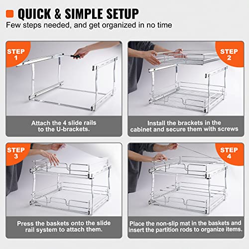 2 Tier 20"Wx21.2"Dx15.2"HPull Out Cabinet Organizer, Heavy Duty Slide Out Pantry Shelves, Steel Roll Out Drawers, Sliding Drawer Storage for Home, 21.5"Wx22.5"Dx19"H Install Size for Cabinet - view 5