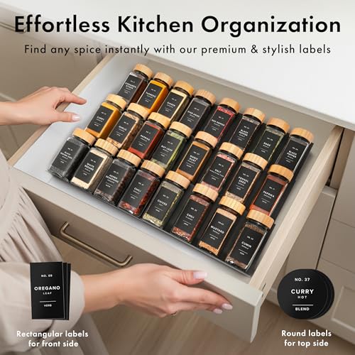 Glass Spice Jars with Label, 36x Bamboo Wooden Lids - Black Labels - view 3