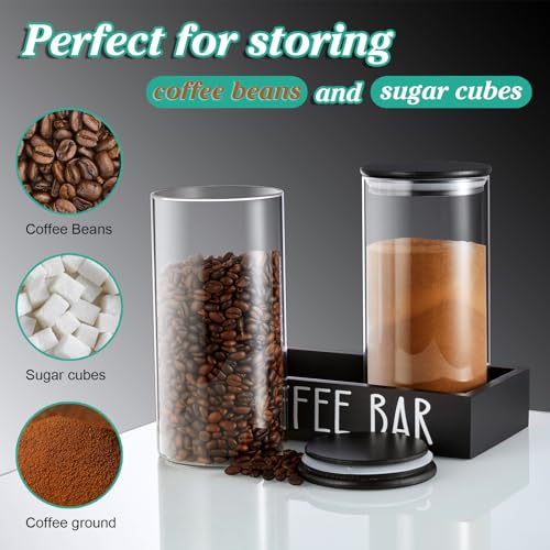 Glass Coffee Canister for Ground Coffee - 2Pcs 45oz Coffee and Sugar Container Set with Airtight Bamboo Lids and Black Tray - Farmhouse Coffee Bean Storage Jars for Coffee Bar Decor and Accessories - view 2