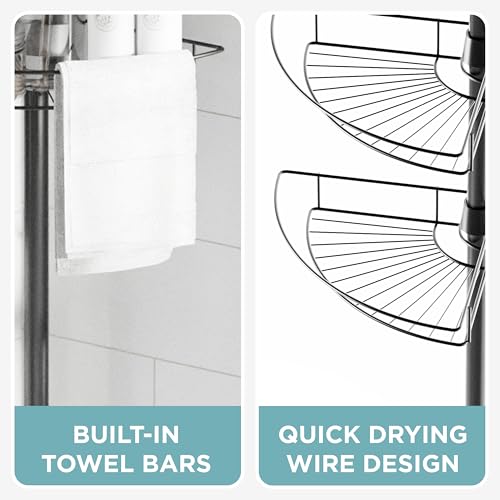 Tension Pole Shower Caddy Corner Organizer, Adjustable Standing Shower Caddy with 4 Baskets, Rust Resistant Bathroom Tension Rod Organizer, 60 to 97 Inch, Matte Black - view 6