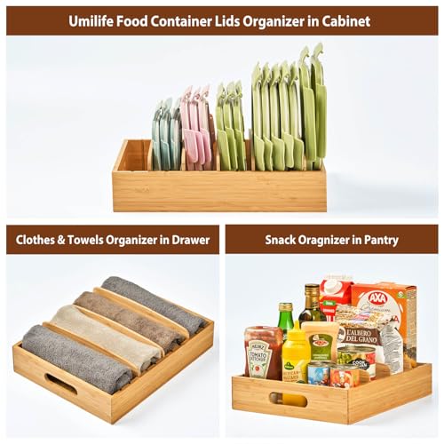 Large Bamboo Food Container Lid Organizer for Kitchen Cabinet - view 6