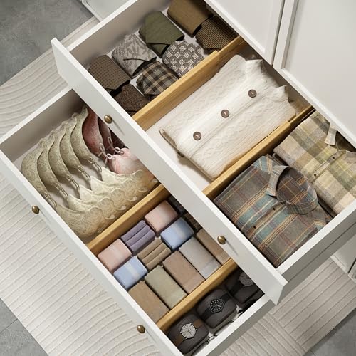 Bamboo Expandable Drawer Dividers – Fits 12.2"–17" Drawers, 4" Extra Deep Walls, Set of 4 | Tall Spring-Loaded Separator for Baby Dresser, Sock Drawer & Bathroom Cabinet - view 3