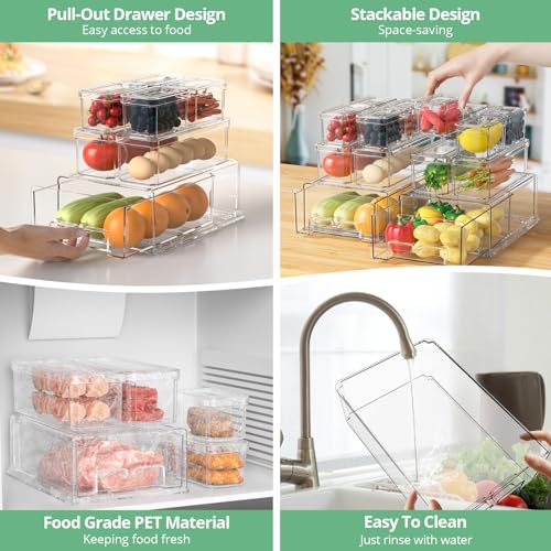 14 Pack Clear Fridge Organizer with Lids and Refrigerator Drawers - view 5