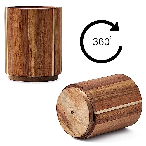 Acacia Wood Utensil Holder, 360° Rotating, Large Countertop Organizer, Farmhouse Kitchen Decor - view 2