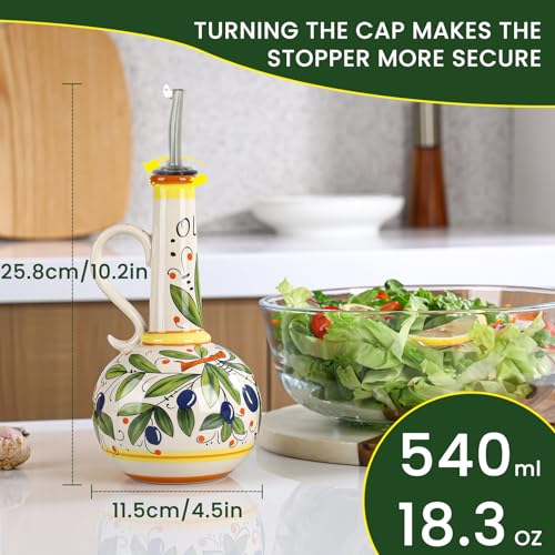 18 oz Ceramic Olive Oil Dispenser Bottle for Kitchen, Large Capacity Oli and Vinegar Cruet with Stainless Steel Spout, 540 ml Oil Container with Handle for Cooking Preventing, Vinegar Cruet - view 2