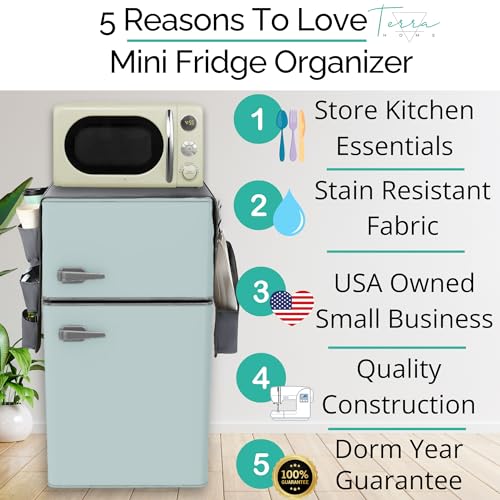 Mini Fridge Organizers and Storage - College Dorms Must Haves - Large Pockets with Dividers Holds Pantry Goods, Utensils, Paper Towel, Plastic Wrap Ideal Mini Fridge Shelf for Dorm and Office (Grey)… - view 2