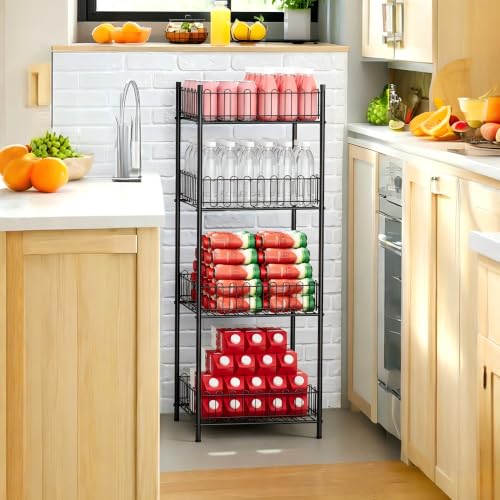 Water Bottle Organizer 4 Tiers Free Standing Water Bottle Holder Beverage Soda Can Drink Holder Stand Can Organizer Storage Rack for Pantry Kitchen Food Storage, Black - view 4