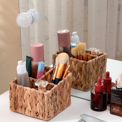 Handwoven Remote Control Holder Desk Organizer Caddy with 3 Compartments - view 2