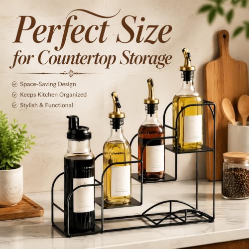 4-Tier Syrup Bottle Holder, Iron 4 Compartment Bottle Organizer Rack, 16" Countertop Display Storage Shelf Bottle Stand, Metal Coffee Bar Organizer for Dressing, Wine, Juice, Kitchen, Black - view 6
