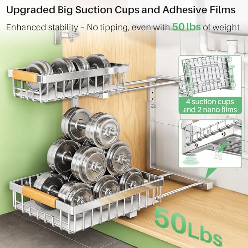 Under Sink Organizer, Thickened L-Shaped 2 Tier Pull Out Cabinet Storage - view 5