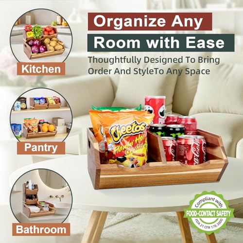 Acacia Wood Pantry Storage Bins, Stackable 3-piece set - view 6