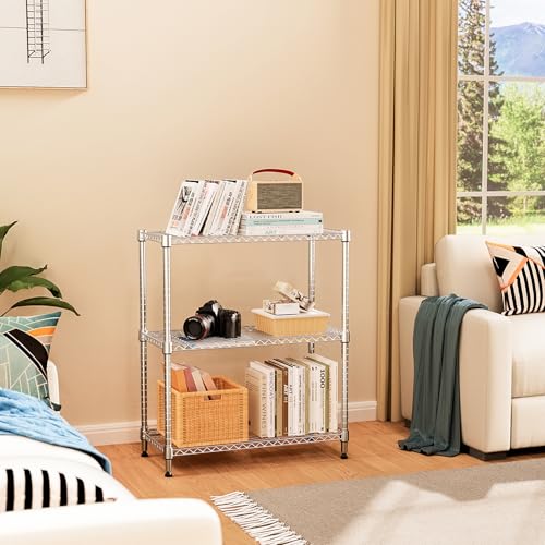 750 lbs 3 Tier Storage Rack Metal Wire Shelving Unit, Storage Standing Shelf Organizer for Laundry Bathroom Kitchen Pantry Closet Garage Basement Utility Room, Chrome 13.8" D x 29.5" W x 35.5" H - view 2