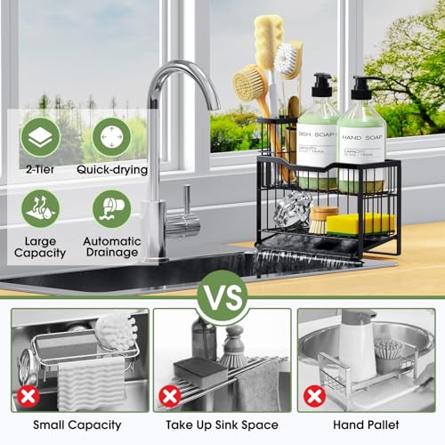 2-Tier Rustproof Sponge Holder for Kitchen Sink, Black - view 5