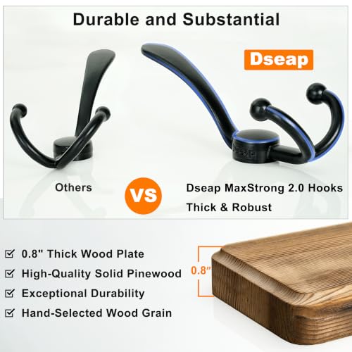 Coat Rack Wall Mounted - 5 Tri Hooks, Heavy Duty, Wooden Wall Coat Hanger Coat Hook for Clothes Hat Jacket Clothing, Natural & Black - view 4
