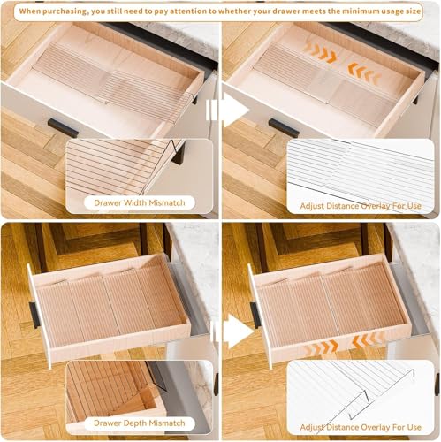 8 Pack Adjustable In Drawer Spice Organizer - Expandable From 11'' to 22'' - Acrylic Drawer Seasoning Organizer,Clear Spice Organization Tray for Cabinet Drawers Condiment,Nail Polish and Jar - view 4