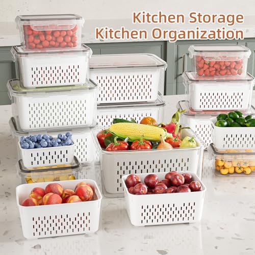 10 Pack Fruit Storage Containers for Fridge with Removable Colanders - Food Storage Containers with Lids, BPA-Free Produce Containers Keep Fruits, Vegetables, Berry, Meat Fresh Longer - view 7