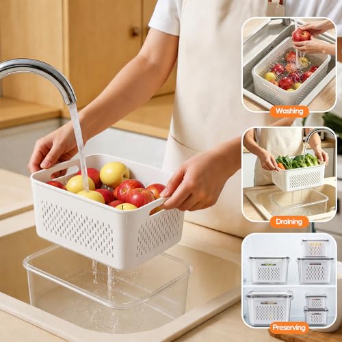 Fruit Storage Containers for Fridge, 3 Pack Plastic Food Storage Container - view 3