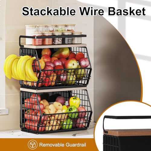 Fruit Basket 2 IN 1 Magnetic & Hanging Wall Produce Basket with Spice Rack for Potato and Onion Storage for Pantry,Kitchen Countertop and Fridge Organizer 2 PCS - view 4