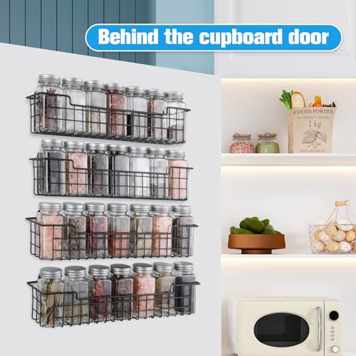 Spice Rack Organizer Wall Mount, Spice Organization Storage Shelf for Cabinet Door, 4 Packs Wall Spice Rack Saving Space for Kitchen, Black - view 4