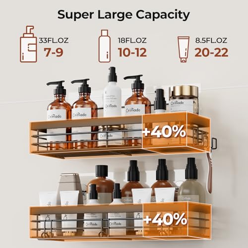Adhesive Shower Caddy Soap Dish Holder Shelf with 5 Hooks Bathroom Organizer Basket Kitchen Storage Rack Wall Mounted No Drilling Stainless Steel - 3 Pack, Black - view 5