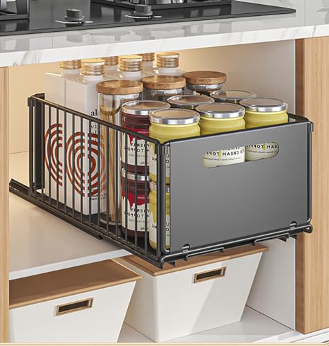 Pull Out Cabinet Organizer, Black, 4Piece 9.8" W X15 D X7.5 H - view 2