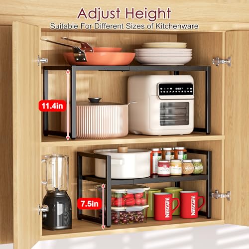 Expandable Kitchen Storage Shelves,110LBS Heavy Duty Metal Garage Shelving Units For Pot Pans Appliance,Adjustable Small Storage Shelf Rack Organizer For Kitchen Countertop Under Cabinet Garage Pantry - view 4