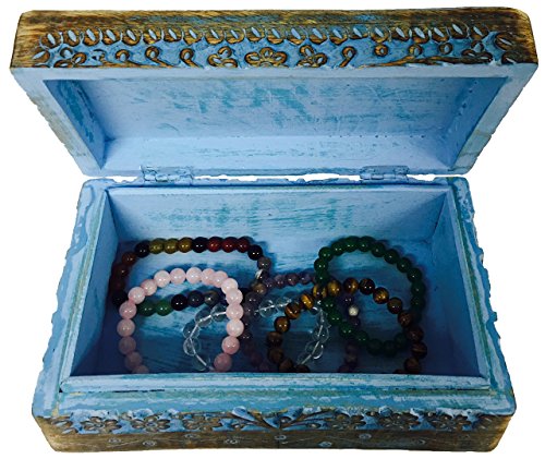 Hand-Carved Wooden Box - Decorative Treasure Chest Box – Tree of Life Pattern - Exquisite Storage Solution – Ideal for Jewellery, Watches, Others - Brown, 8X5 Inch - view 4