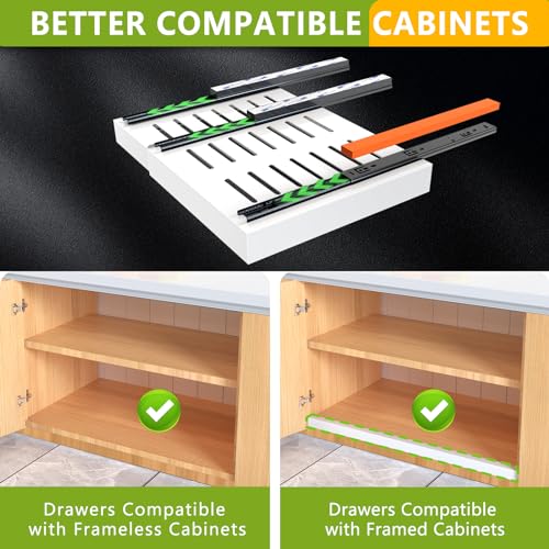2 Pack Pull Out Cabinet Organizer 21" Deep Expandable Slide Out Drawer Organizers,No Drill Pull Out Drawers Adhesive with Nano Compatible Framed Cabinets Shelves For Kitchen Pantry Adjustable Width - view 2