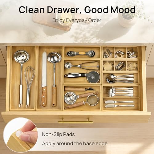 2 Pack Bamboo Drawer Organizer Boxes, Junk Drawer Storage Trays - view 4
