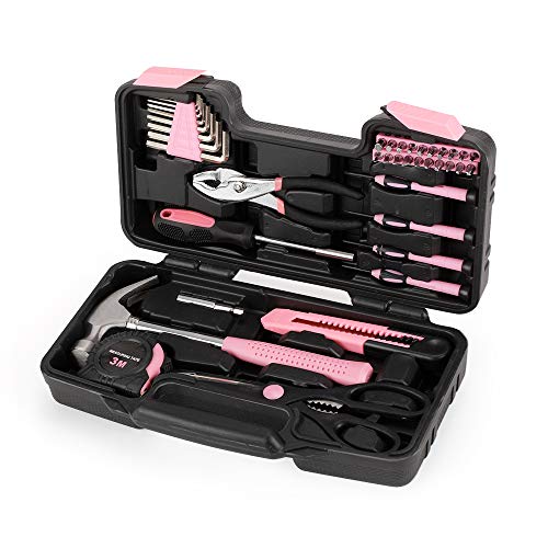 39-Piece General Tool Set-Essential Household Hand Tool Kit with Portable Toolbox Storage Case（Pink） - view 2