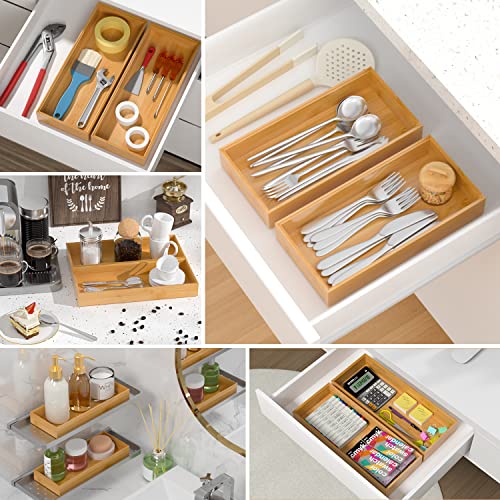 Bamboo Drawer Organizer, Stackable Utensil Organizer for Kitchen, Bamboo Storage Box Wood Silverware Tray for Drawer 15" x 6" x 2" Set of 2 - view 4