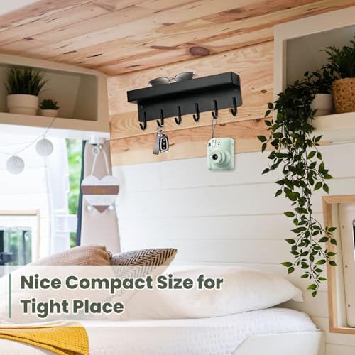Magnetic Key Holder Wall Mount, Small Key Rack with Tray, Black - view 6