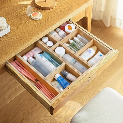 Set of 6 Bamboo Drawer Organizer Storage Box, Adjustable Cutlery Drawer Organizer, Silverware Organizer Multi-Use for Office, Home, Kitchen, Bedroom, Bathroom - view 6