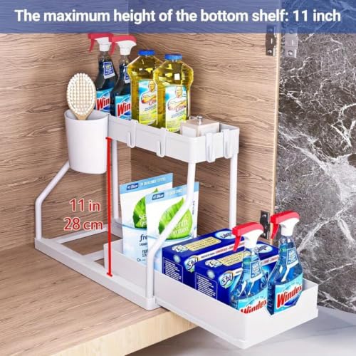 2 Pack Under Sink Organizer 2-Tier Pull Out Drawer, White - view 6