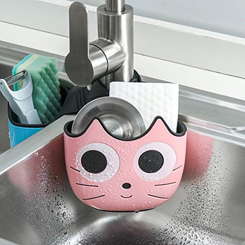 2 PACK Sponge Holder Basket with Buckle,Sink Faucet Caddy Hanging Drain Rack, Gadget Soap Brush Desk Pen Organizer for Kitchen Bathroom,Pink Green - view 3