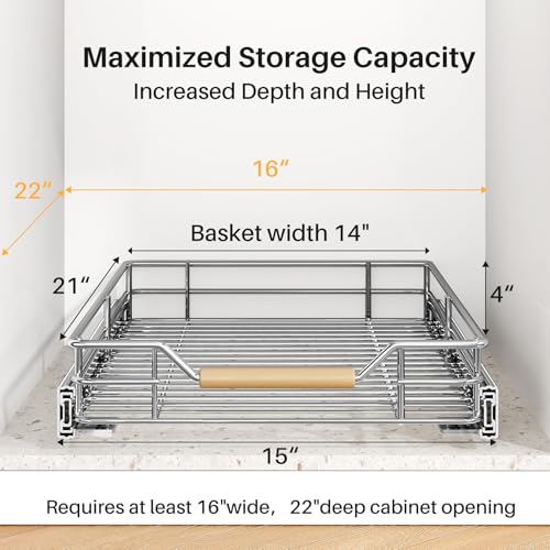 Pull out Cabinet Organizer, 15"W X 21"D, Heavy Duty Smooth Sliding Under Cabinet Shelves for Pots and Pans, Full-Extension Roll out Drawers, Slide out Organization for Home Kitchen Pantry - view 3