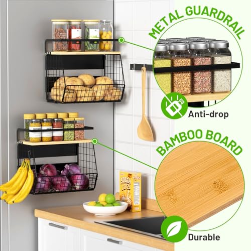 Magnetic Shelf for Fridge with Wood Lid, Fruit Potato and Onion Storage Bins, Pantry Organizers & Storage, Large Container Magnetic Spice Rack for Refrigerator, Kitchen Counter, Cabinet - view 3
