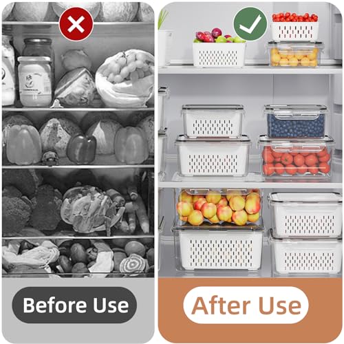 10 Pack Fruit Storage Containers for Fridge with Removable Colanders - Food Storage Containers with Lids, BPA-Free Produce Containers Keep Fruits, Vegetables, Berry, Meat Fresh Longer - view 6