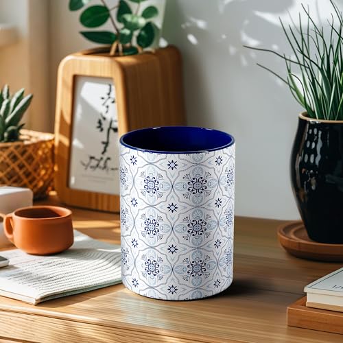 Ceramic Kitchen Utensil Holder for Countertop, Embossed Pattern Crock with Kiln-Fired Finish, Counter Organizer for Cooking Tools,Navy Blue - view 7